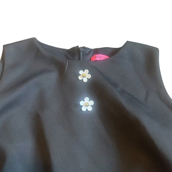 Betsey Johnson Black Shift Dress Daisy Buttons Mod Shift Fit Stretch Size 4 - Picture 7 of 14